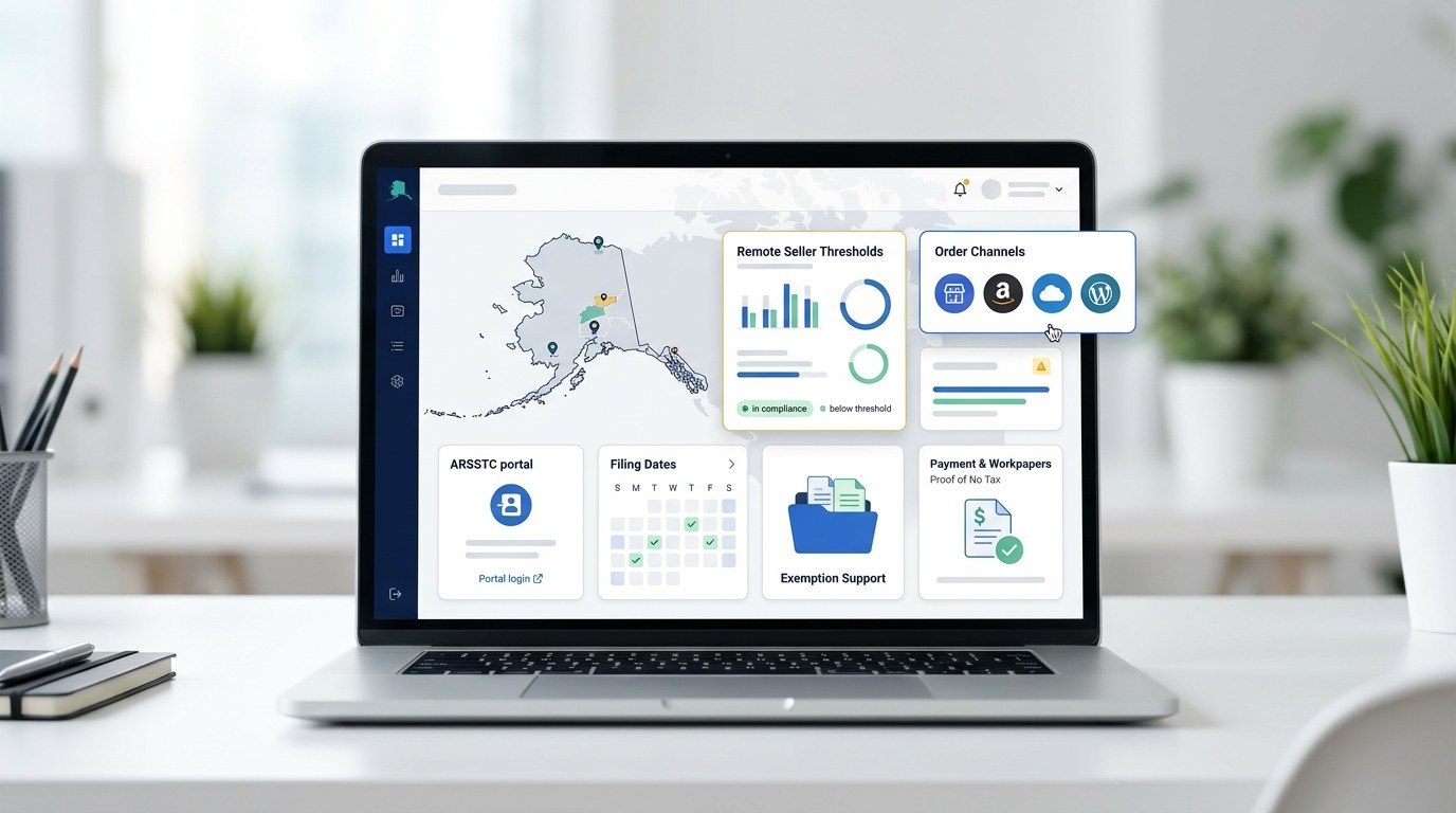 Modern ecommerce tax compliance dashboard for Alaska merchants