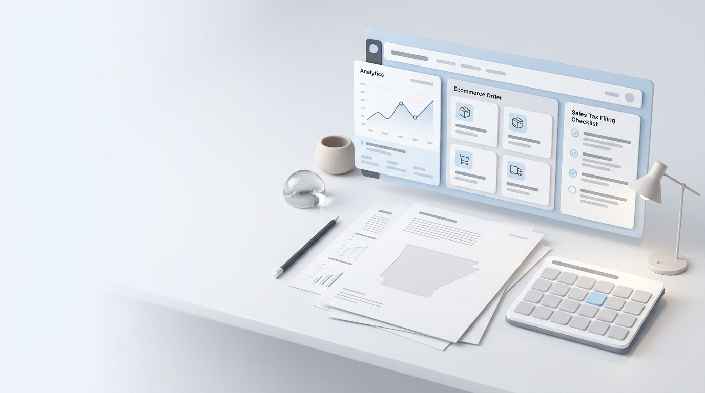 Abstract ecommerce sales tax filing dashboard for Arkansas merchants