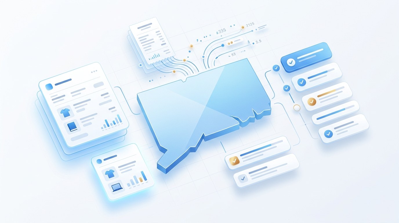 Modern ecommerce sales tax filing dashboard for Connecticut merchants