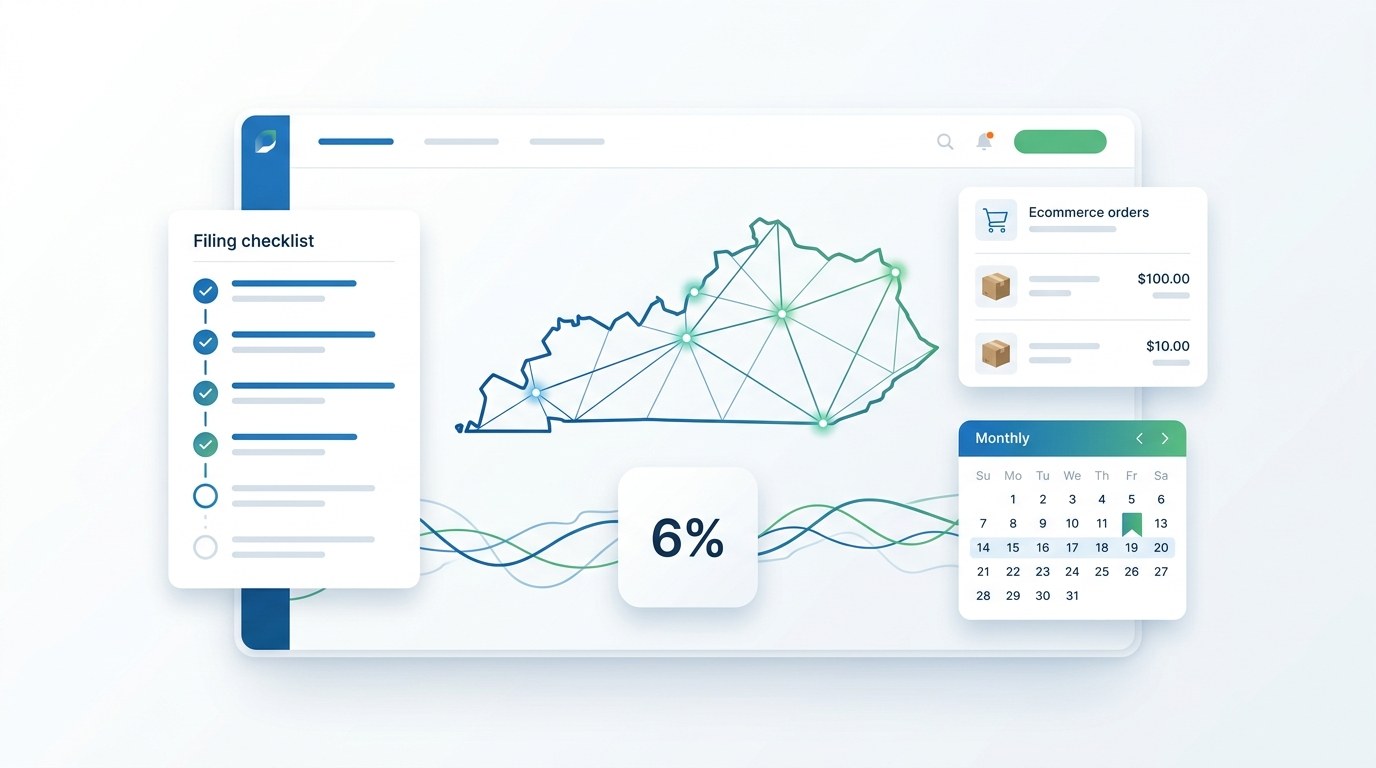Modern ecommerce sales tax filing dashboard for Kentucky merchants