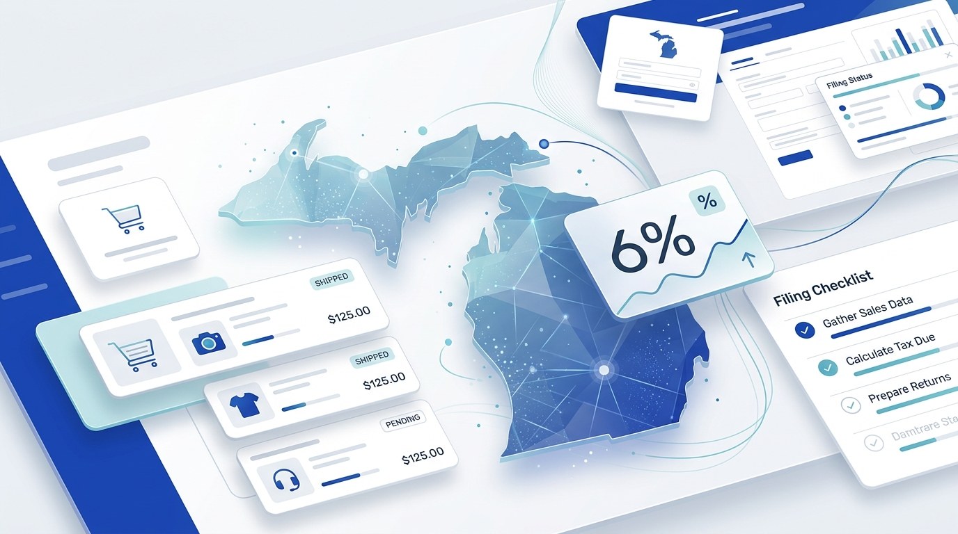 Modern ecommerce sales tax filing dashboard for Michigan merchants
