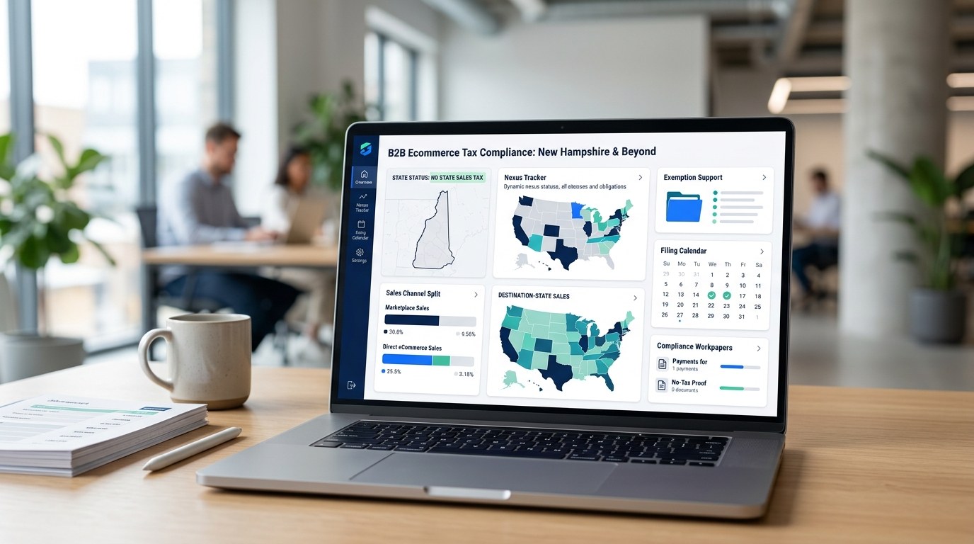 Modern ecommerce tax compliance dashboard for New Hampshire merchants